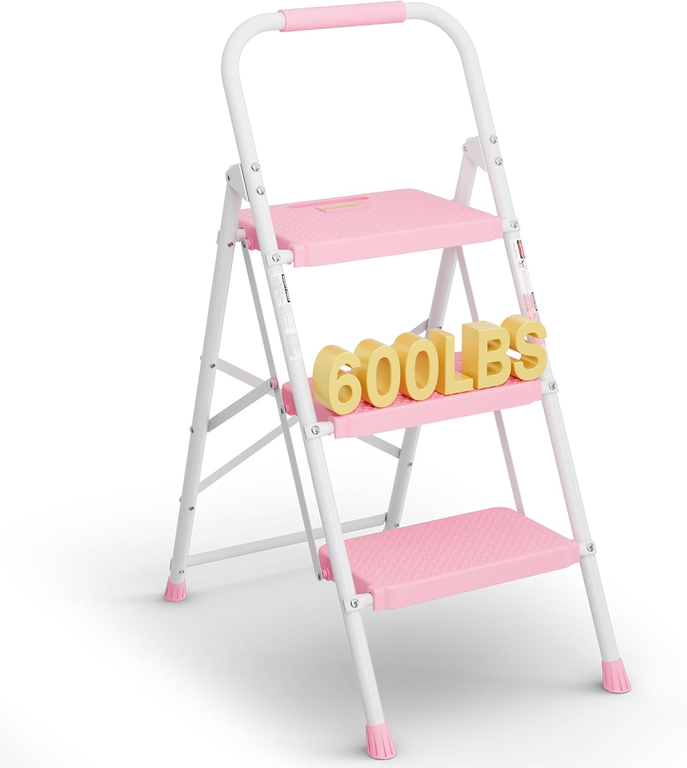 ANYWAY.GO 3-Step Ladder, Folding Step Stool, 600lbs Load , Sturdy Steel ...