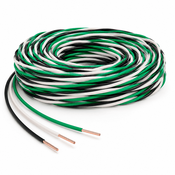12 AWG THHN Twisted Stranded Copper Wire 3 Conductors (Black White Green) PVC/Nylon Jacket - 25Ft