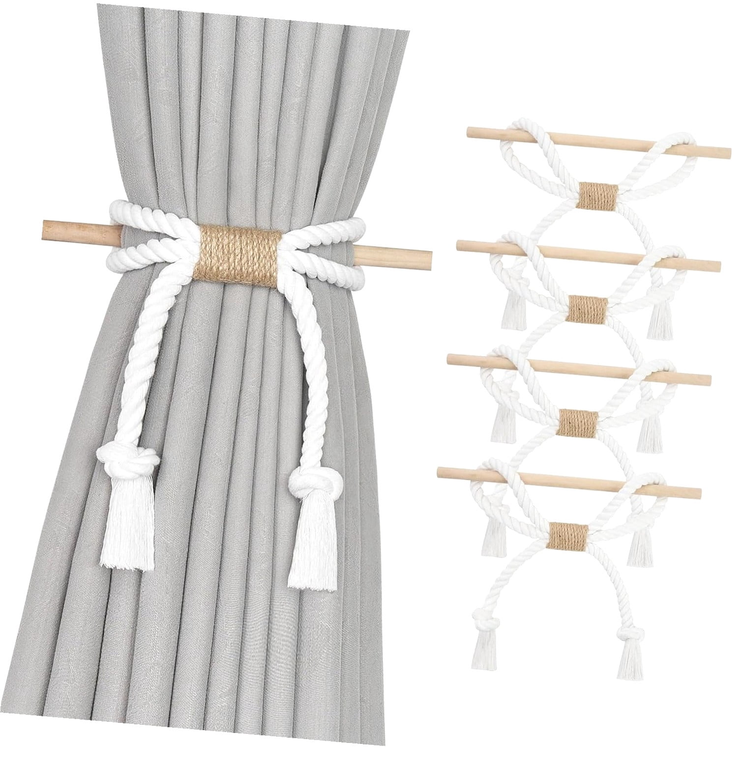 Coiled Rope Drapery ANYWAY.GO 4 Pack Rope Curtain Tiebacks Style Drape Tie Backs Farmhouse ...