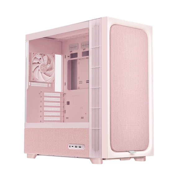TRYX FLOVA PC Case Mid-Tower, Fabric, CrossFlow Fan, Tool-Free Build, 58L Spacious Design, Supports RTX 5090 GPU & 360mm Liquid Cooling – Pink