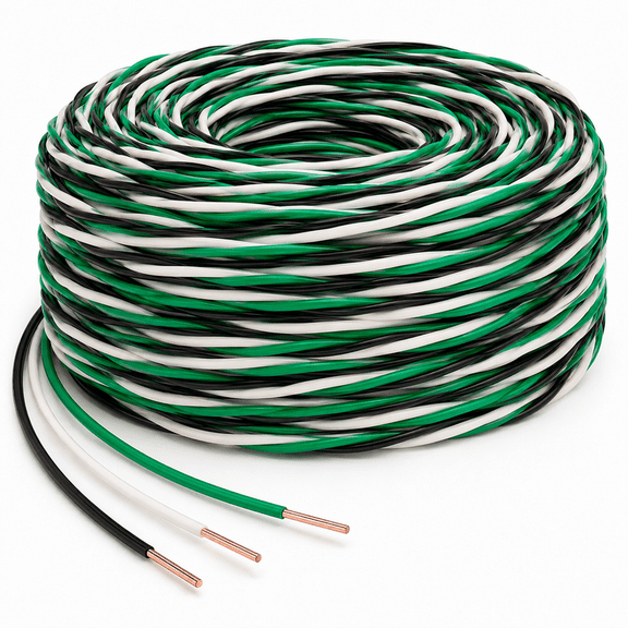 12 AWG THHN Twisted Stranded Copper Wire 3 Conductors (Black White Green) PVC/Nylon Jacket - 100Ft