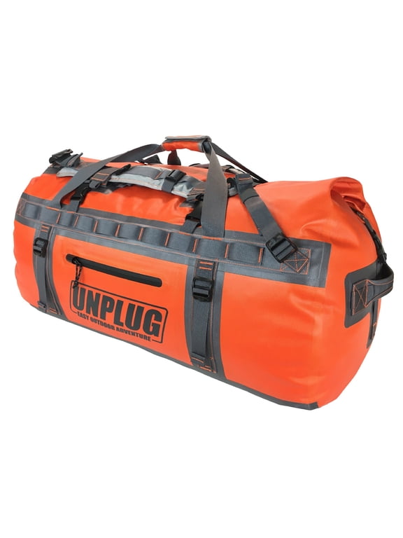 UNPLUG Waterproof Dry Duffel Bag 110L, Heavy Duty 1680D Large Travel Bag for Camping, Boating, Motorcycling and Hunting, Adventure Orange