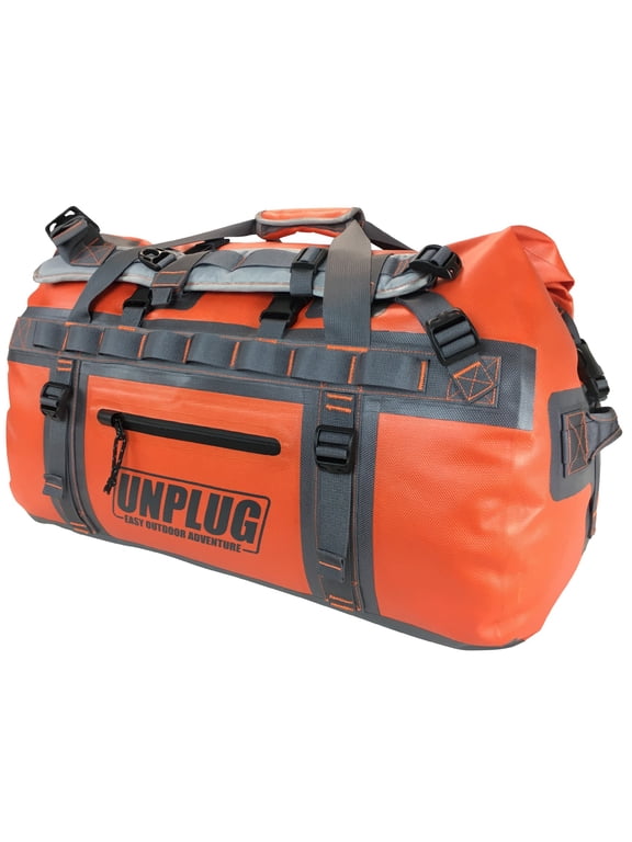 UNPLUG Waterproof Dry Duffel Bag 65L, Heavy Duty 1680D Large Travel Bag for Camping, Boating, Motorcycling and Hunting, Adventure Orange