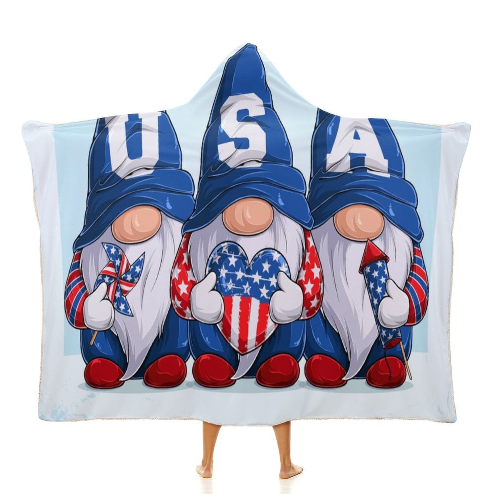ANYWAY.GO Arctic velvet Hooded Blanket Cute Gnomes 4Th July Disguise