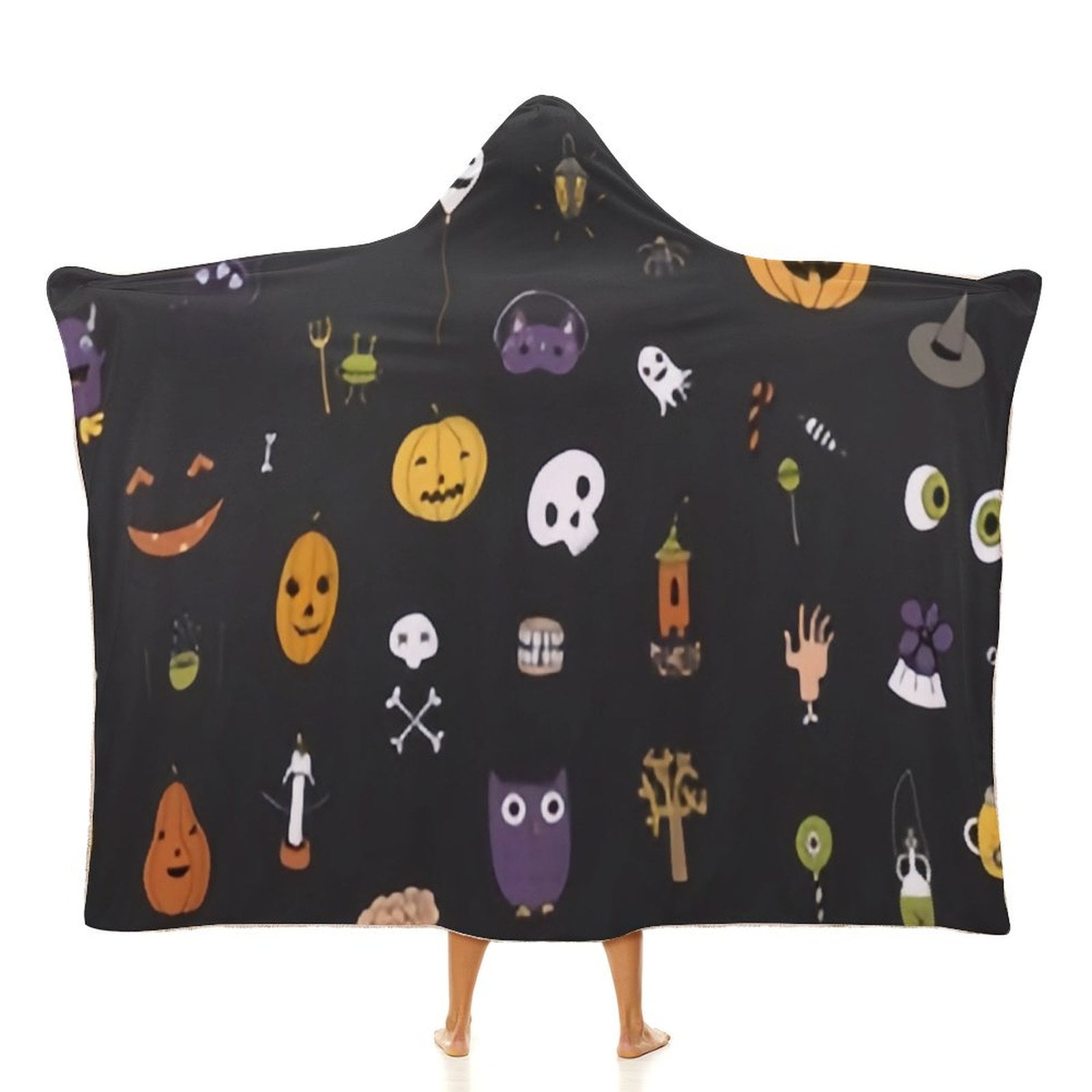 ANYWAY.GO Arctic velvet Hooded Blanket Icons Halloween Objects Doodle