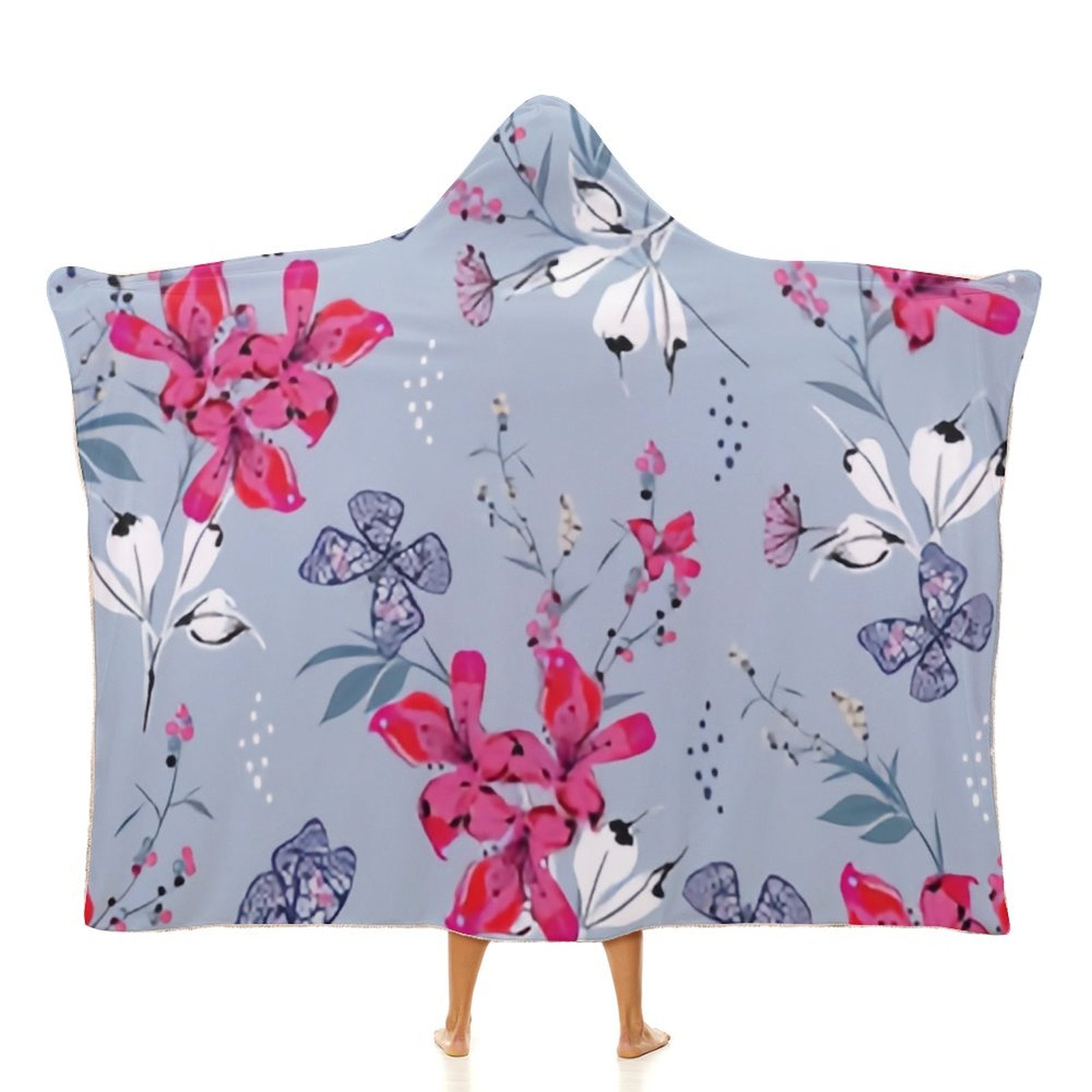 ANYWAY.GO Arctic velvet Hooded Blanket Pattern Blooming Shocking Hooded