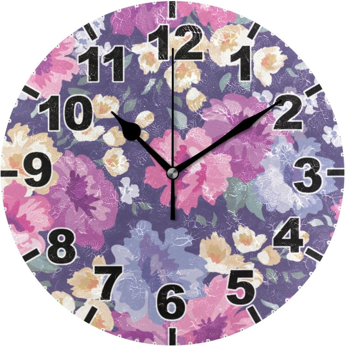 ANYWAY.GO Beautiful Floral Pattern Round Wall Clock, Battery Operated