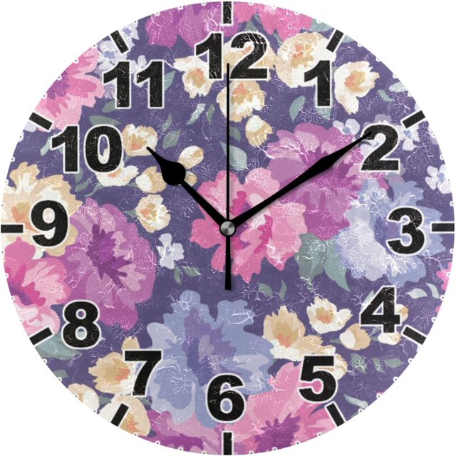 ANYWAY.GO Beautiful Floral Pattern Round Wall Clock, Battery Operated
