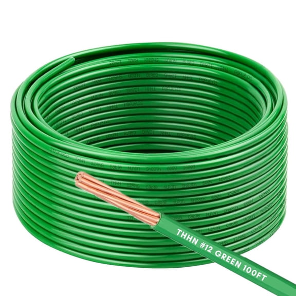 12 AWG THHN Stranded Copper Electrical Building Wire with Nylon Jacket PVC Insulation - 100Ft Green