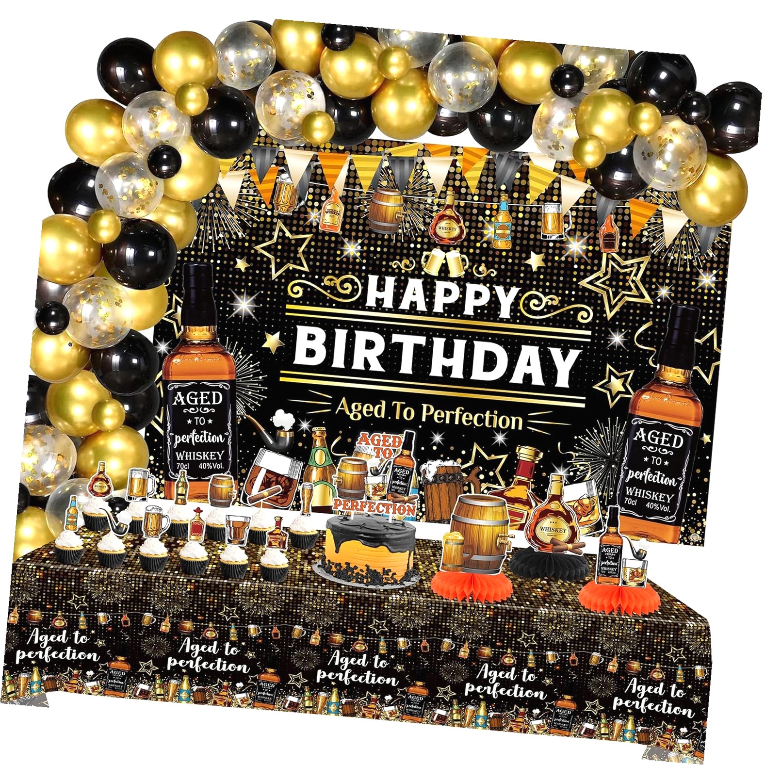 ANYWAY.GO Birthday Party Decorations Aged to Perfection Backdrop