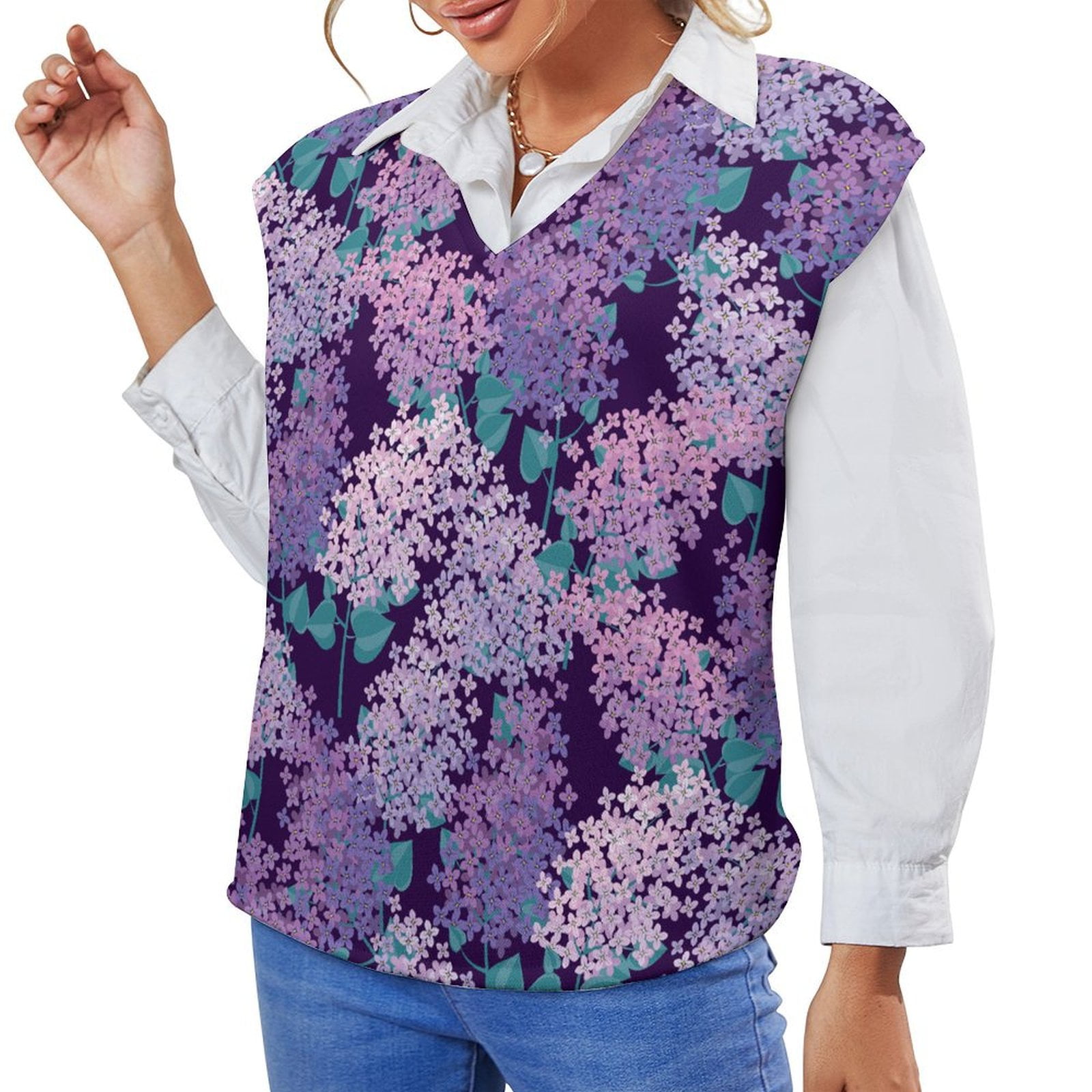 ANYWAY.GO Casual Vneck sweater women's vest Elegant Decorative Lilac