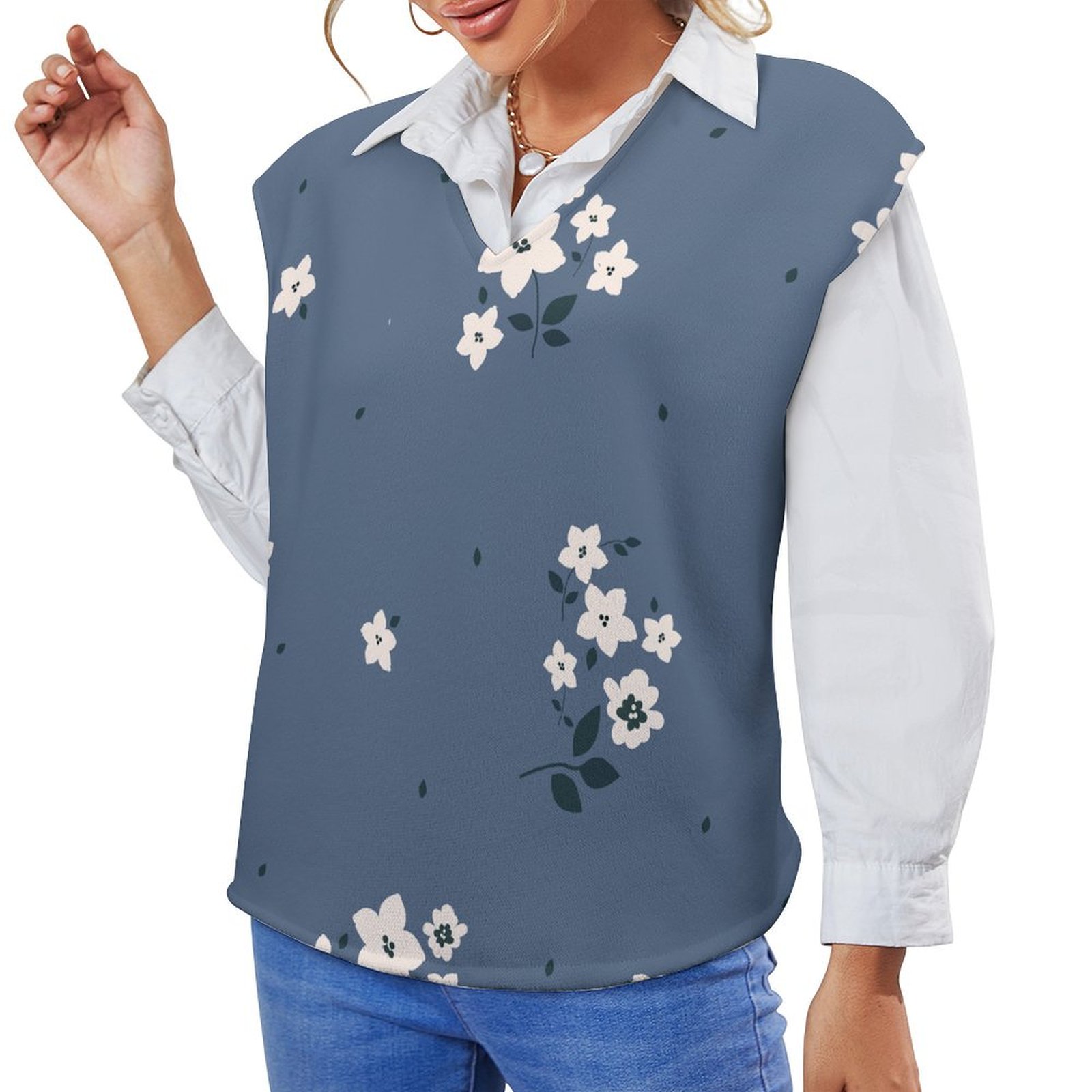Women's Casual V-Neck Sweater - Loose Knit Pullover Long Sleeve Top - View #8