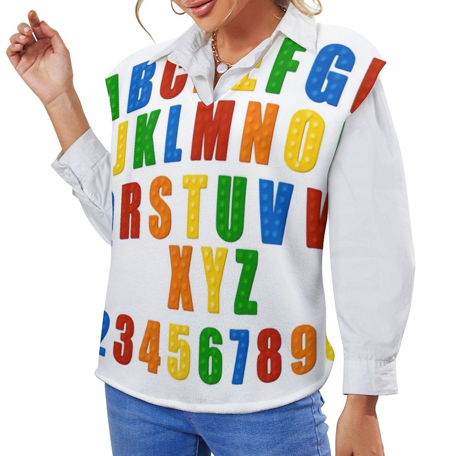ANYWAY.GO Casual Vneck sweater women's vest Puzzle Style Z Alphabet