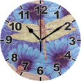 ANYWAY.GO Dragonfly Blue Flower Round Wall Clock, Battery Operated