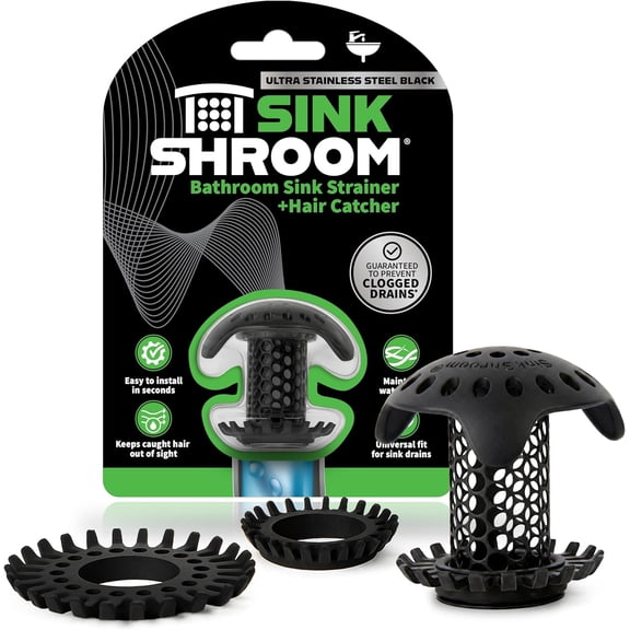 SinkShroom Ultra Bathroom Sink Drain Protector Hair Catcher, Stainless Steel Matte Black