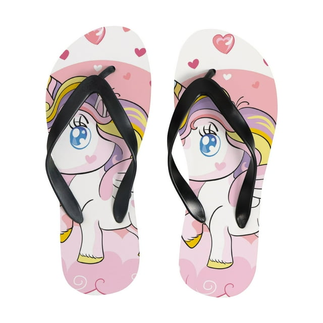 ANYWAY.GO Flip Flops Sandals for Women/Men, Soft Light Anti-Slip for Comfortable Walk, Suitable for House, Beach, Travel,Cute Unicorn, Small