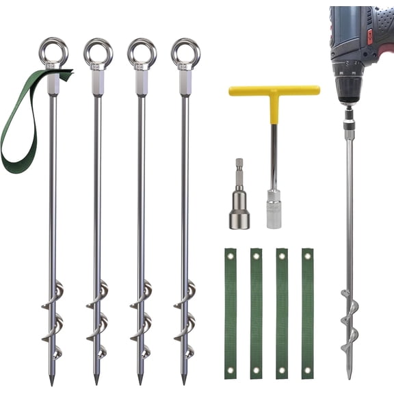 NACETURE 18" Heavy Duty Ground Anchor Kit - 4 Pack with Drill Adapter
