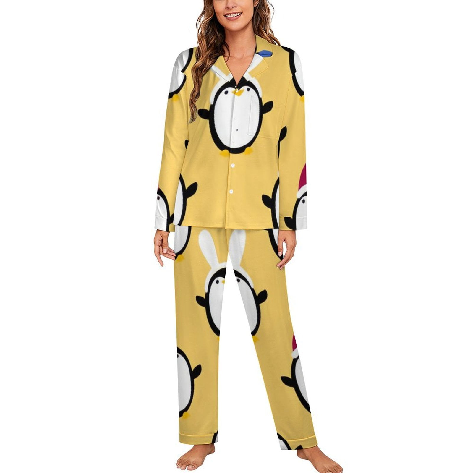 ANYWAY.GO Long Sleeve Pajama Set for Women Winter Animals Cartoon
