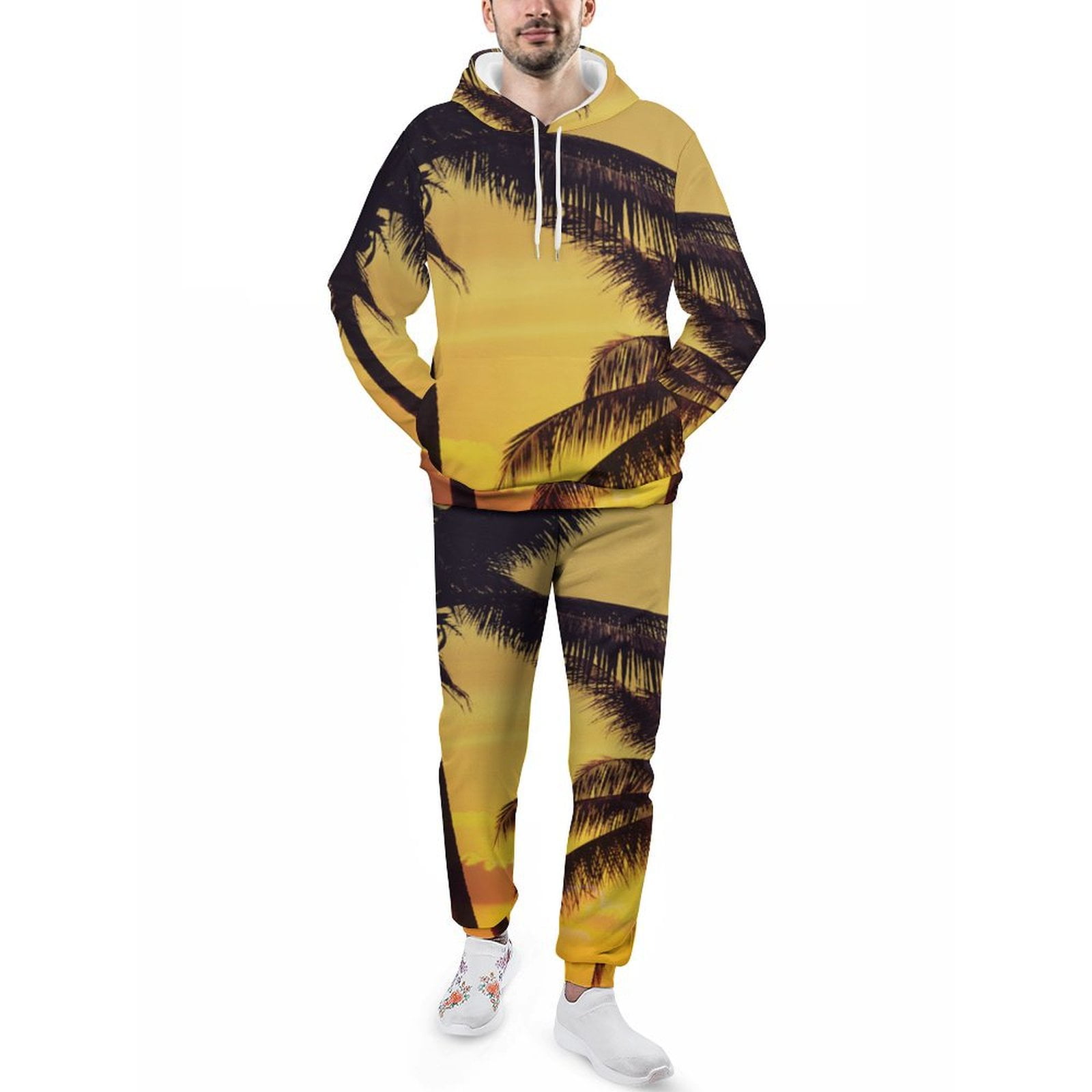 ANYWAY.GO Men's 2 Piece Outfits Hoodie Sweatshirt Coconut Palm Tree