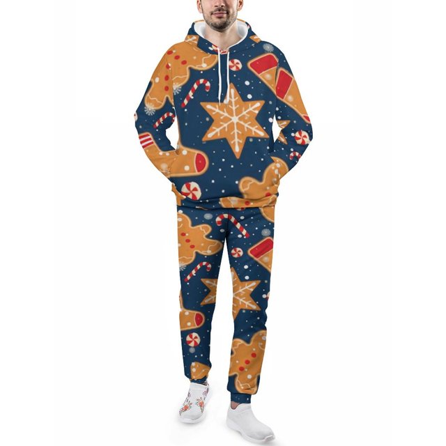 ANYWAY.GO Men's 2 Piece Outfits Hoodie Sweatshirt Gingerbread Christmas