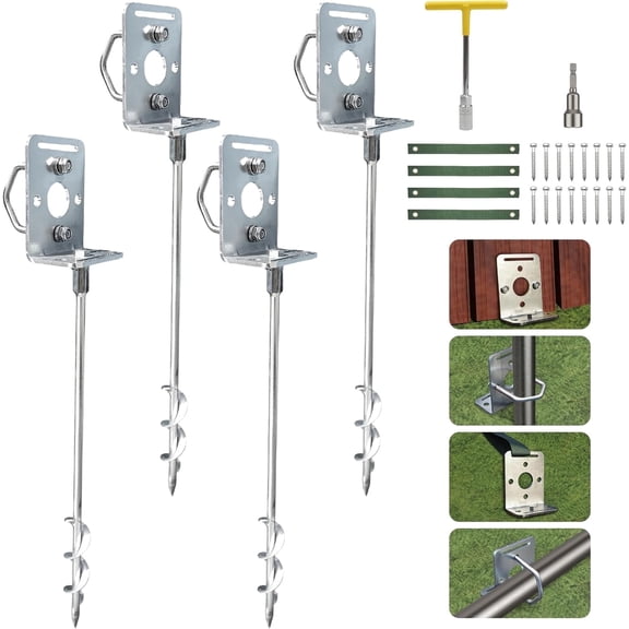 NACETURE 18" Heavy Duty Ground Anchors with L Brackets - 4 Pack Kit