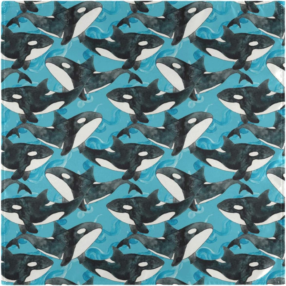 ANYWAY.GO Ocean Killer Whale Pattern Cloth Napkins, 1 Pack 20 x 20 Inch