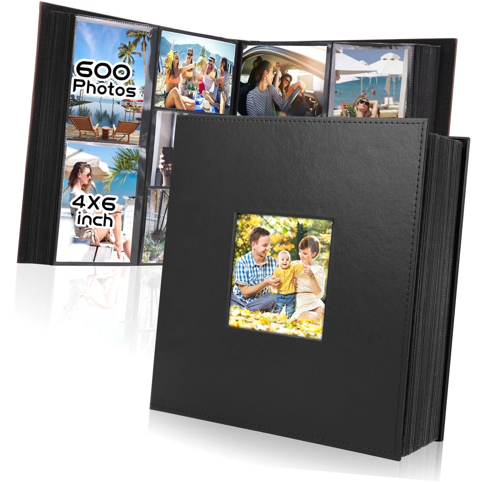 8.58x6.89 Inch Black Gold Marble PU Leather Photo Album - 32 Sleeves (252 Photos), Elastic Band Closure, Transparent Pockets For Family, Wedding, Baby, Pets