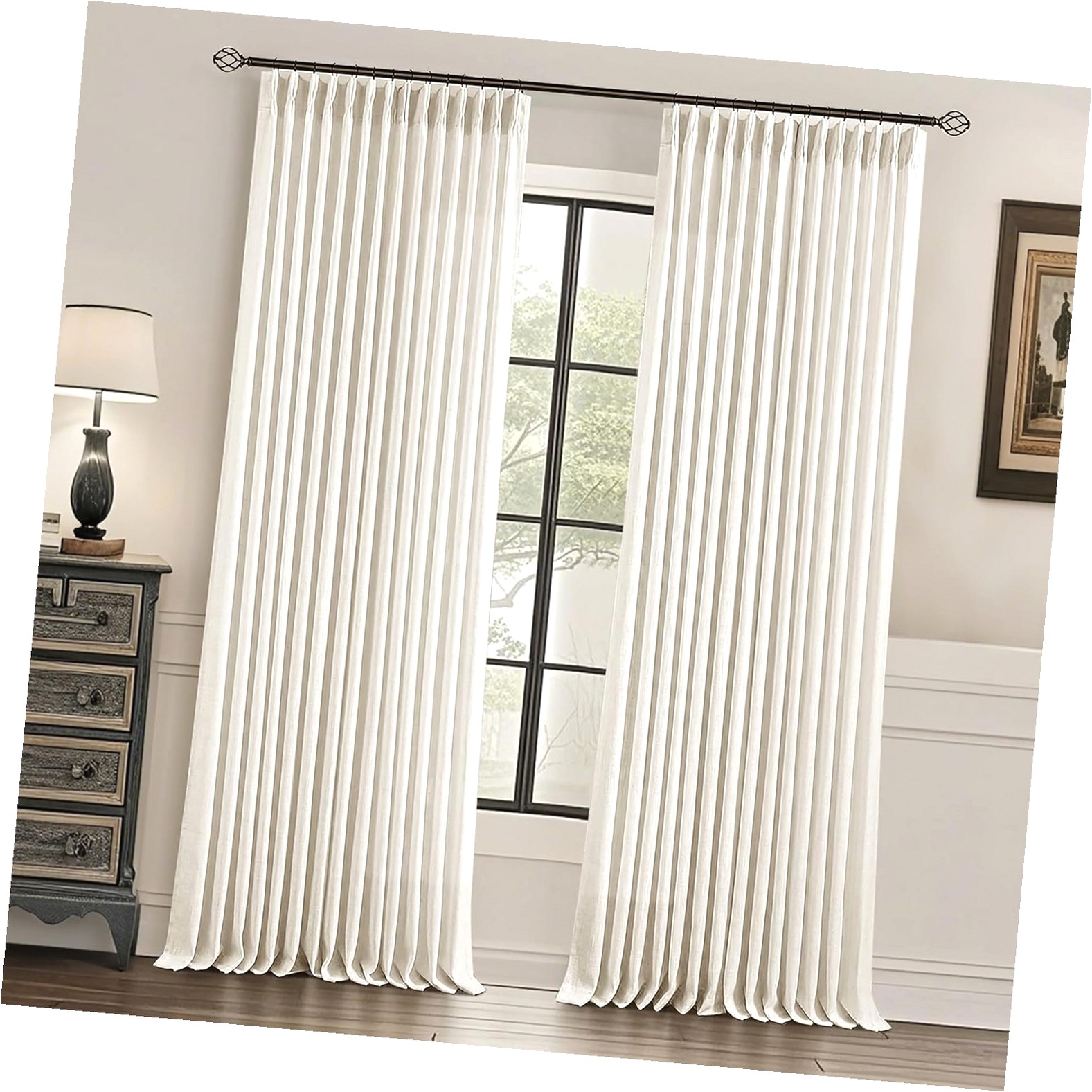 ANYWAY.GO Pinch Pleated Linen Curtains White 84 inch Length 2 Panels ...