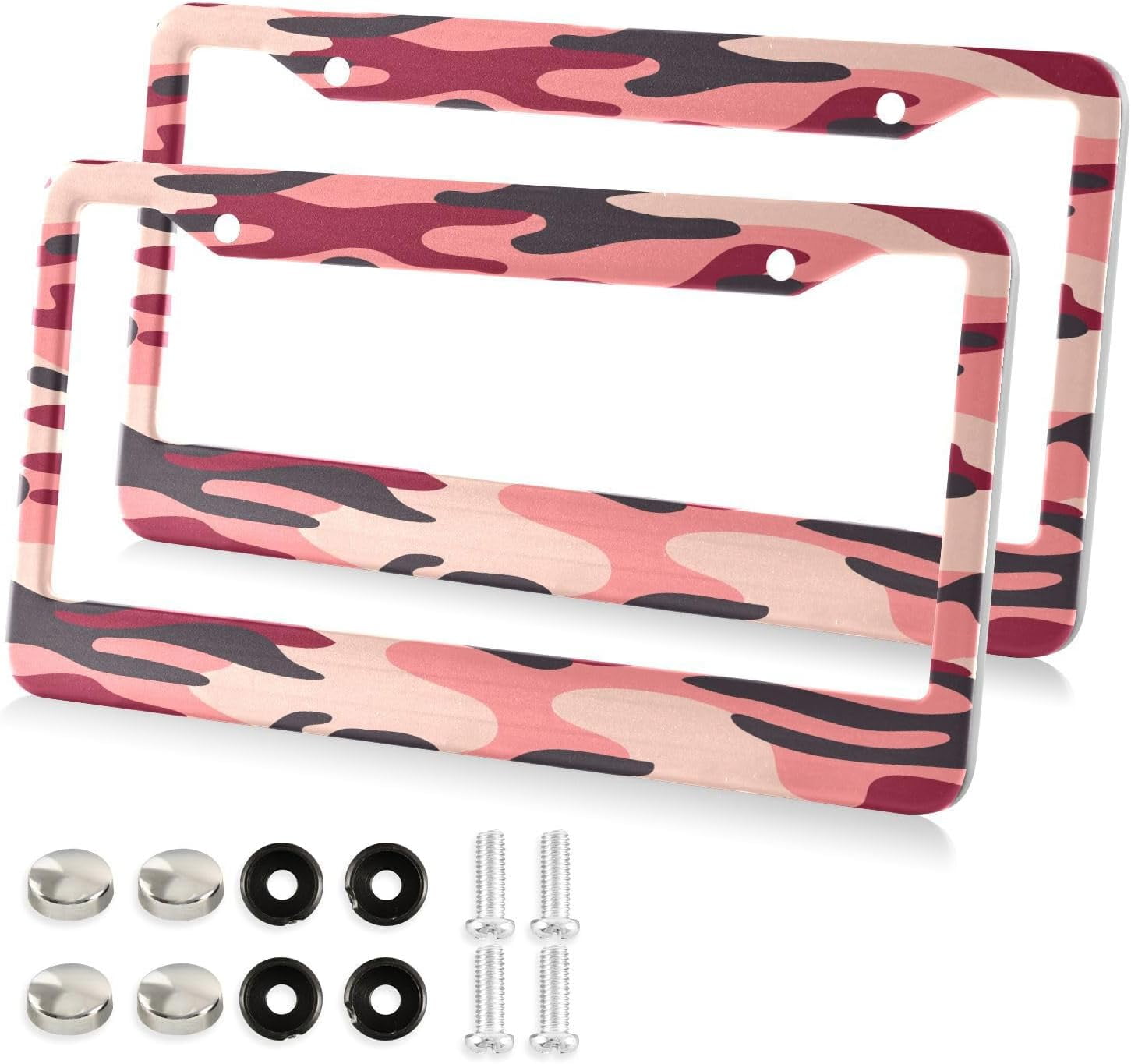 ANYWAY.GO Pink Leopard License Plate Frame 2 PCs Universal Aluminum Car
