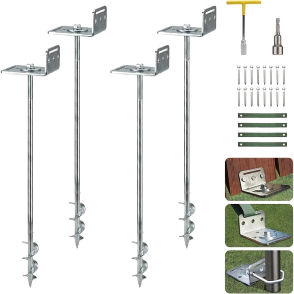 NACETURE 24" Heavy Duty Ground Anchors with L Brackets - 4 Pack Kit