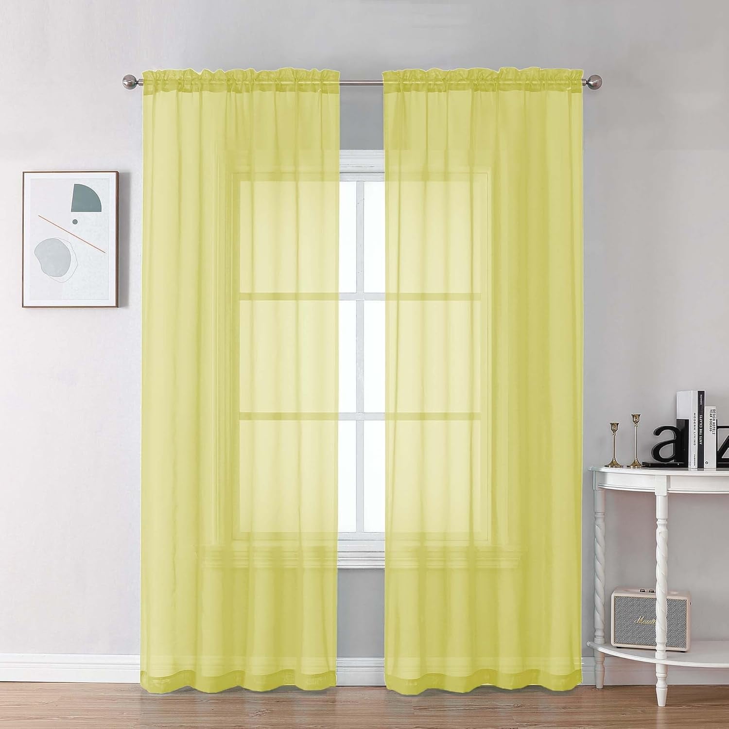 ANYWAY.GO Sheer Lemon Curtains 90 Inches Long 2 Panels, Light Filtering ...