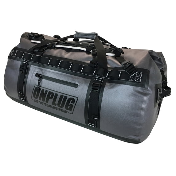 UNPLUG Waterproof Dry Duffel Bag 110L, Heavy Duty 1680D Large Travel Bag for Camping, Boating, Motorcycling and Hunting, Storm Grey
