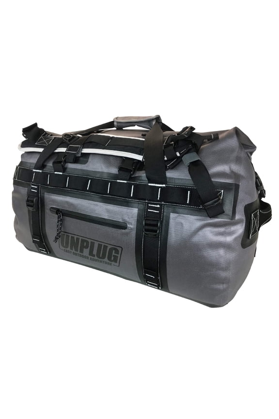 UNPLUG Waterproof Dry Duffel Bag 110L, Heavy Duty 1680D Large Travel Bag for Camping, Boating, Motorcycling and Hunting, Storm Grey