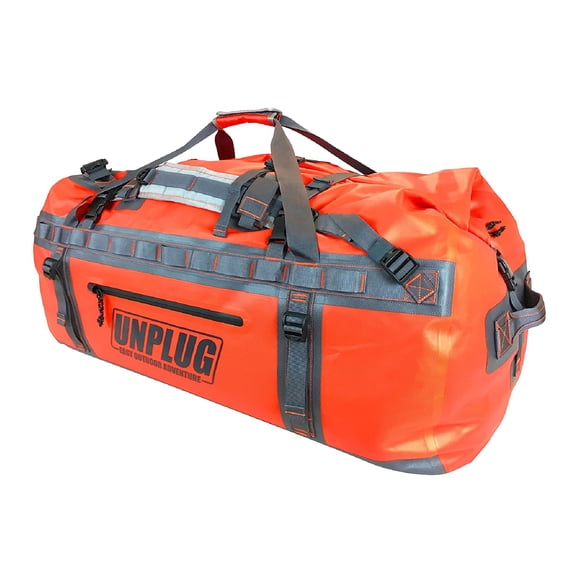 UNPLUG Waterproof Dry Duffel Bag 155L, Heavy Duty 1680D Large Travel Bag for Camping, Boating, Motorcycling and Hunting, Adventure Orange