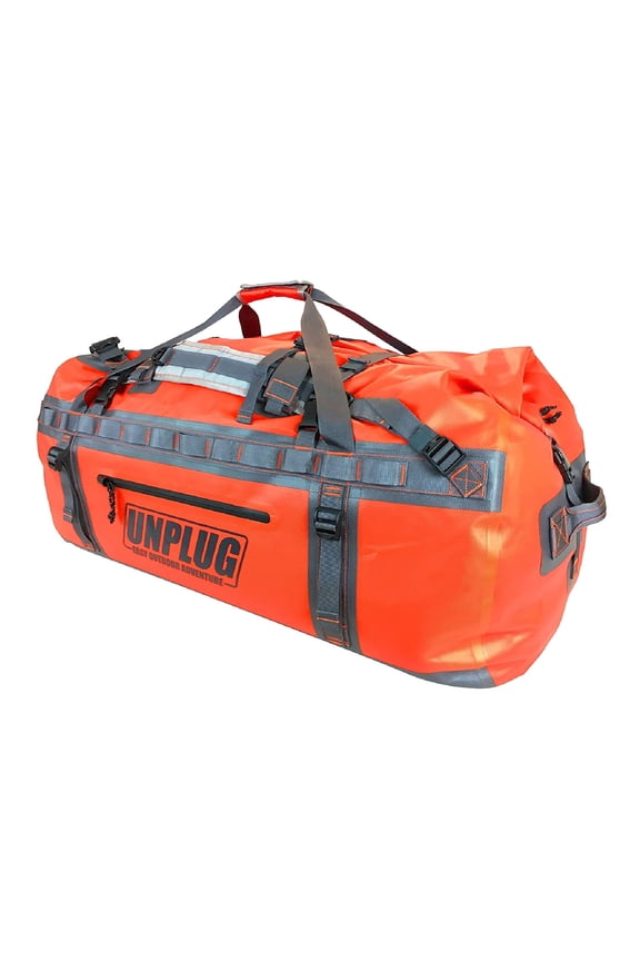 UNPLUG Waterproof Dry Duffel Bag 155L, Heavy Duty 1680D Large Travel Bag for Camping, Boating, Motorcycling and Hunting, Adventure Orange