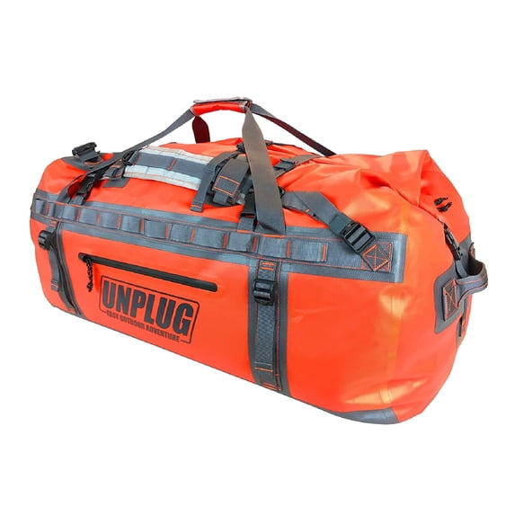 UNPLUG Waterproof Dry Duffel Bag 155L, Heavy Duty 1680D Large Travel Bag for Camping, Boating, Motorcycling and Hunting, Adventure Orange