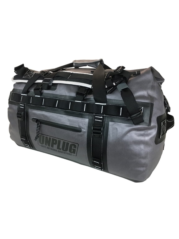 UNPLUG Waterproof Dry Duffel Bag 65L, Heavy Duty 1680D Large Travel Bag for Camping, Boating, Motorcycling and Hunting, Storm Grey