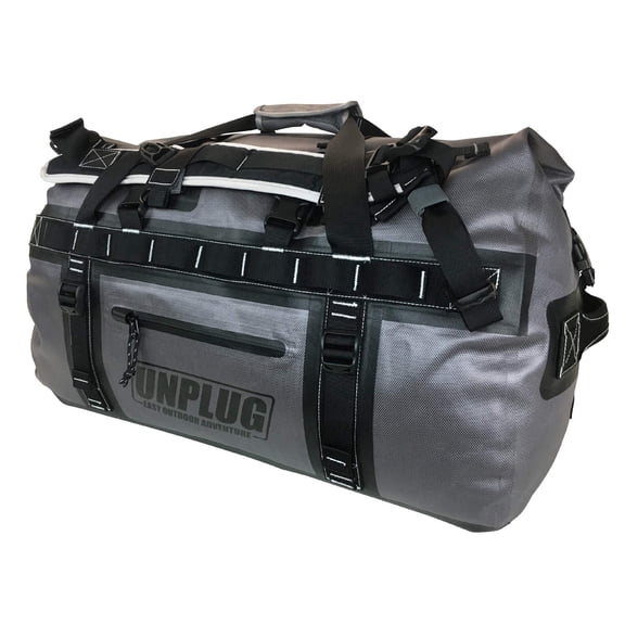UNPLUG Waterproof Dry Duffel Bag 65L, Heavy Duty 1680D Large Travel Bag for Camping, Boating, Motorcycling and Hunting, Storm Grey