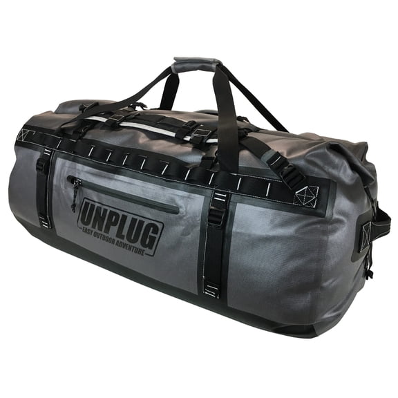 UNPLUG Waterproof Dry Duffel Bag 155L, Heavy Duty 1680D Large Travel Bag for Camping, Boating, Motorcycling and Hunting, Storm Grey