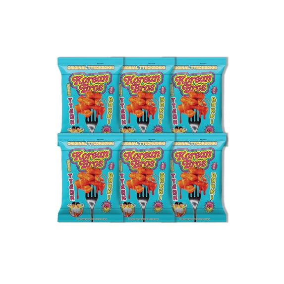 Korean Bros Original Tteokbokki (360g) – Spicy Rice Cakes, Korean Street-Style Snack or Meal, 2 Servings - (6 Pack)
