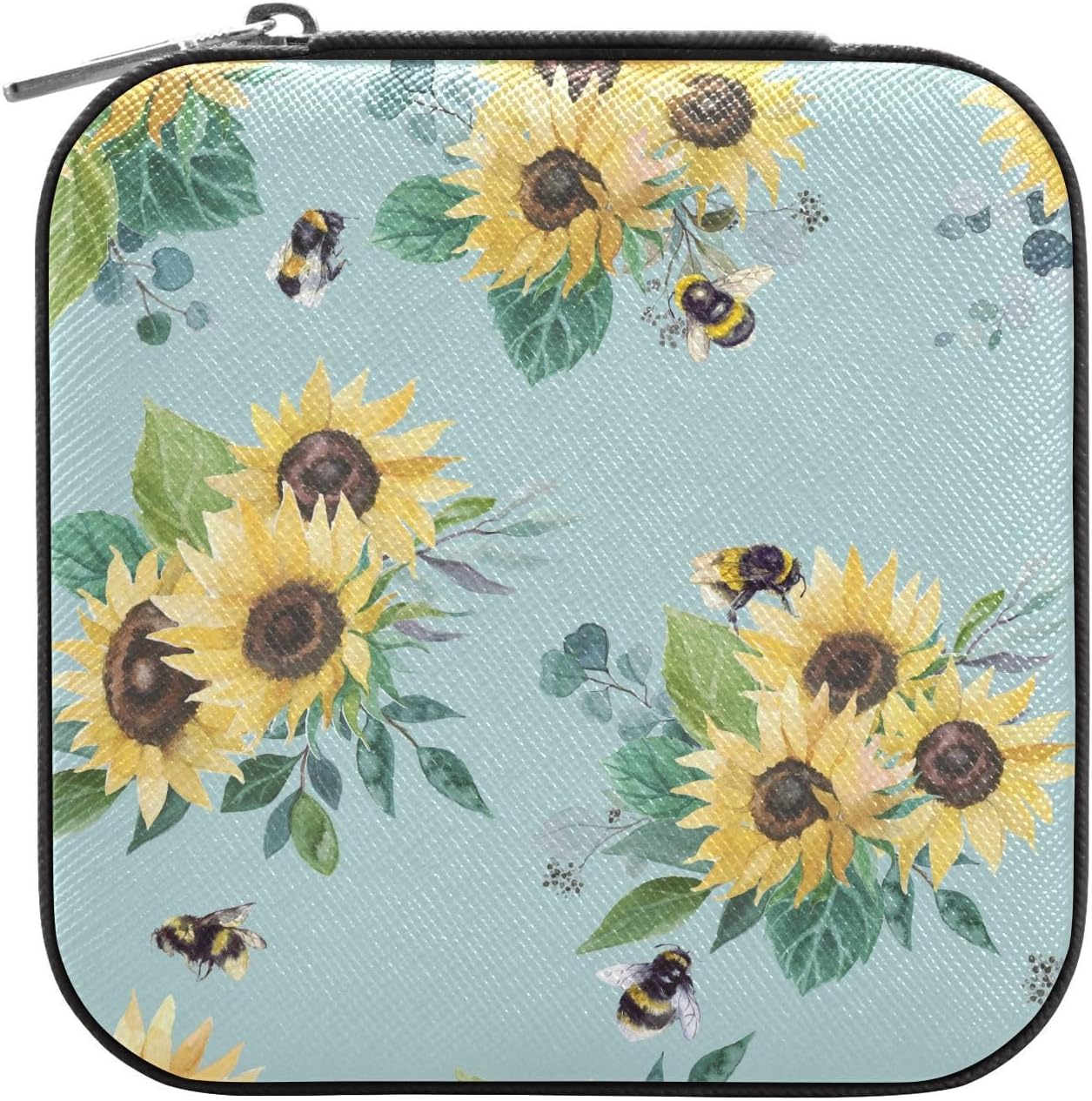 ANYWAY.GO Sunflower and Bees Jewelry Box Portable PU Leather Jewelry