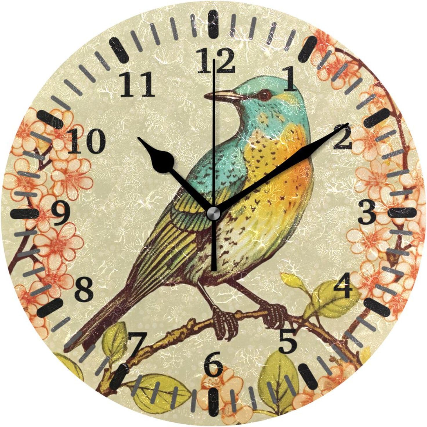 ANYWAY.GO Vintage Bird Silent Non-Ticking Wall Clock,10 Inch Battery ...