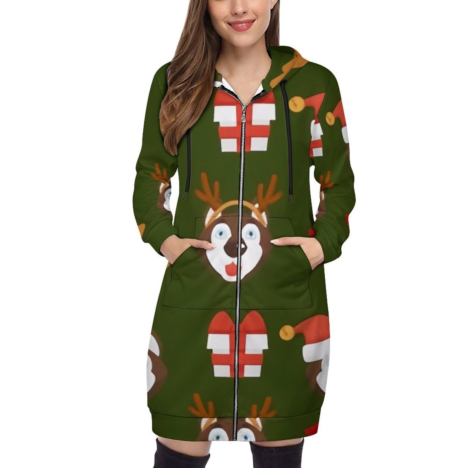 ANYWAY.GO Womens Zip Up Hoodies Fashion Slim fit hoodie Husky Dog