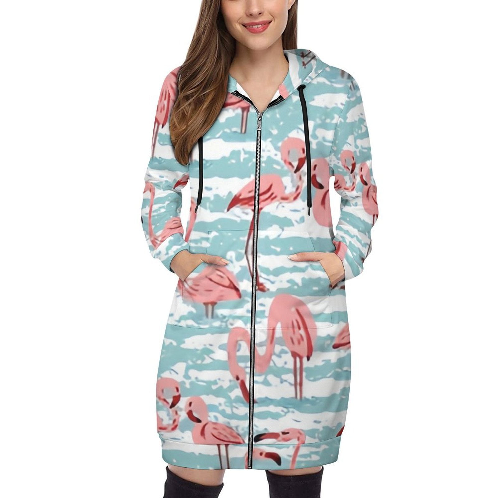 ANYWAY.GO Womens Zip Up Hoodies Fashion Slim fit hoodie Repeating Pattern Pink Flamingo Hand Fall Long Jackets with Pockets XL Walmart