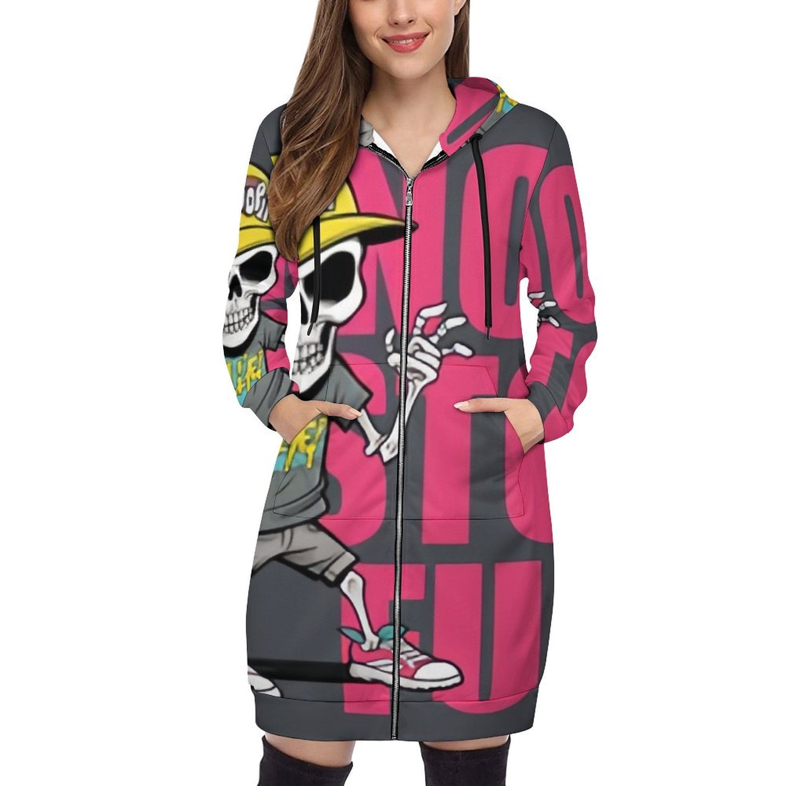 ANYWAY.GO Womens Zip Up Hoodies Fashion Slim fit hoodie Skeleton Skull