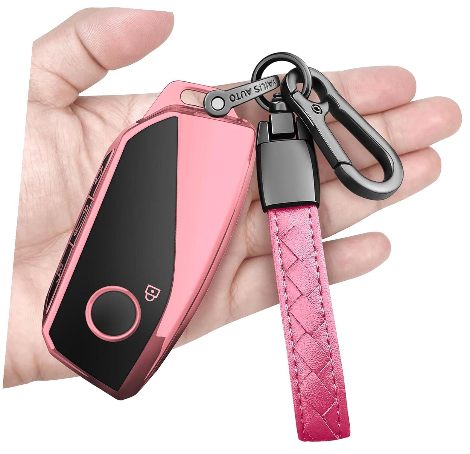 Oimior Soft Key Fob Cover For Kia With Wrist Lanyard – Full Protection Case & Keychain Set (White Gold Style)