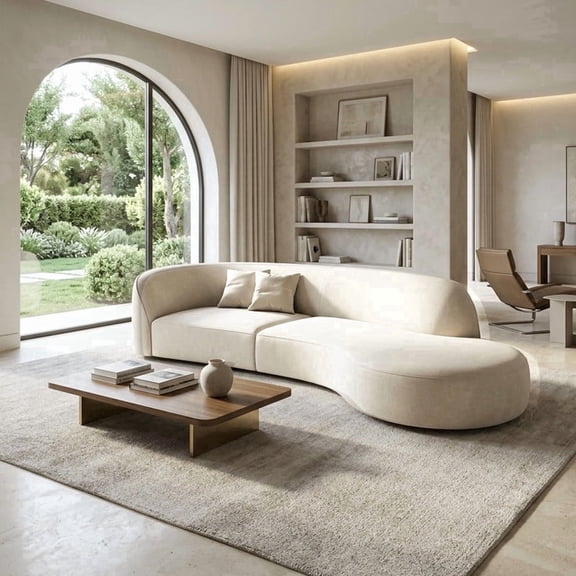 110" Curved Sectional Sofa, Left-Facing Fabric Couch with Deep Seats, Solid Wood Frame for Living Room, Apartment & Home