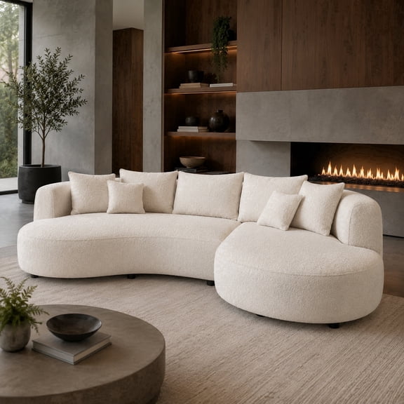 125" Oversized Curved Sherpa Sectional Sofa, Left-Facing Chaise (Seated Left), Ultra Soft Cloud Couch, Cream Fabric for Living Room & Apartment