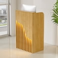 thumbnail image 1 of 31.5" Mobile Reception Desk, Natural Wood Front Counter with LED Light, Lockable Drawers, Compact Desk for Salon, Spa, Office and Retail, 1 of 9