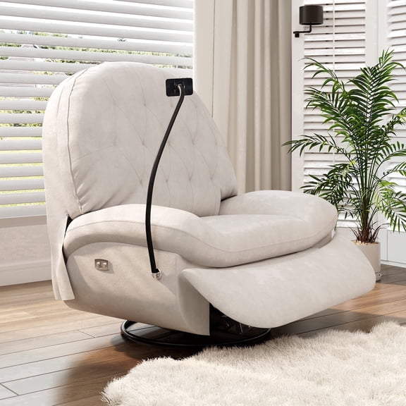 Oversized Power Recliner Chair, Swivel Glider Recliner with Zero Gravity, Adjustable Headrest & Footrest, Electric Recliner for Living Room & Bedroom